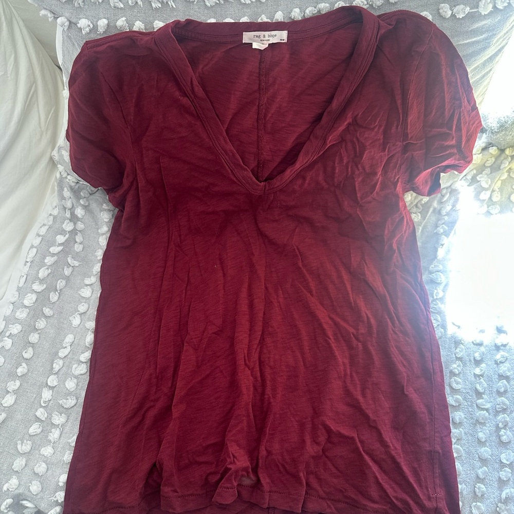 Rag and Bone Red Short Sleeve V neck Tee
